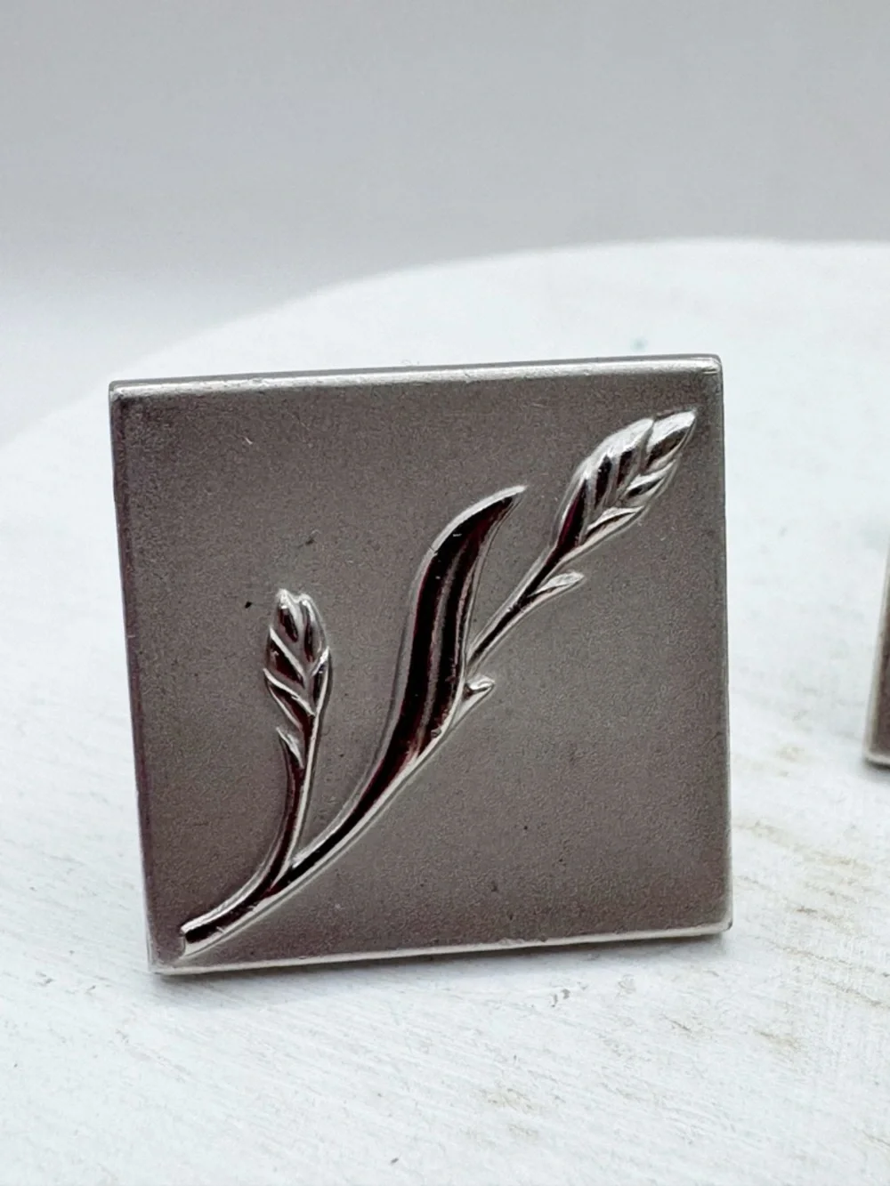 Vintage Swank MCM brushed silver tone square cufflinks with raised wheat motif